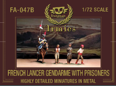 FA-047B : French Lancer Gendarme with prisoners : 1 mounted figure and 3 foot figures. 1/72