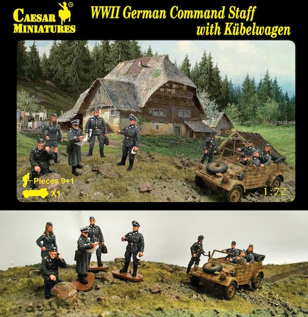 Caesar 1/72 WWII German Command Staff w/ Kubelwagen 10 Figures Army Men H095 