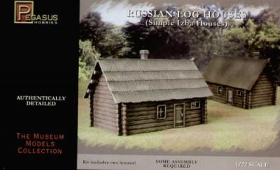 7703 - 2 x Single Storey Log House. (1 x thatch roof 1 x planked roof) 1/72