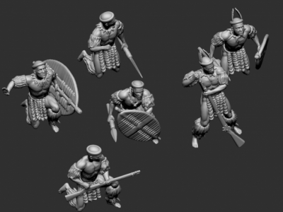 STL Zulu - 8516 Zulu Warriors seeking cover / loading rifle 1/72