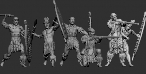 Zulu warrior with javelins and rifles